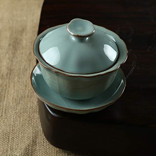 Premium Handmade Celadon Gaiwan Set - 5oz Porcelain Teacups with Saucer for Kung Fu Tea Ceremony | Traditional Chinese Tea Drinking Accessories (Grey) - Perfect for Tea Lovers, Zen Meditation & Gift Giving