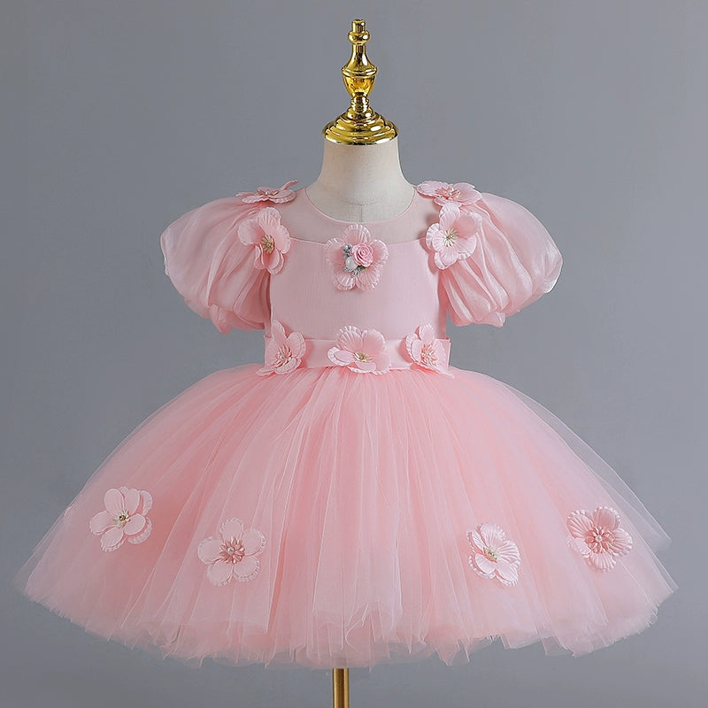 Elegant Baby Girls Floral Tulle Pageant Dresses | Toddler Puff Sleeve Princess Gowns | Perfect for Birthday Parties, Photo Shoots & Special Occasions