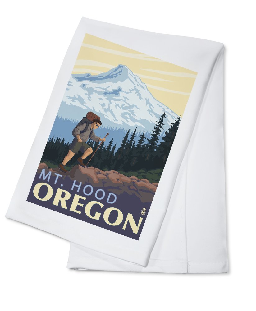 Mt. Hood Oregon Hiker Scene Cotton Tea Towel - 100% Cotton Decorative Hand Towel for Kitchen, Home Decor & Gift - Perfect for Camping, Hiking Enthusiasts & Nature Lovers