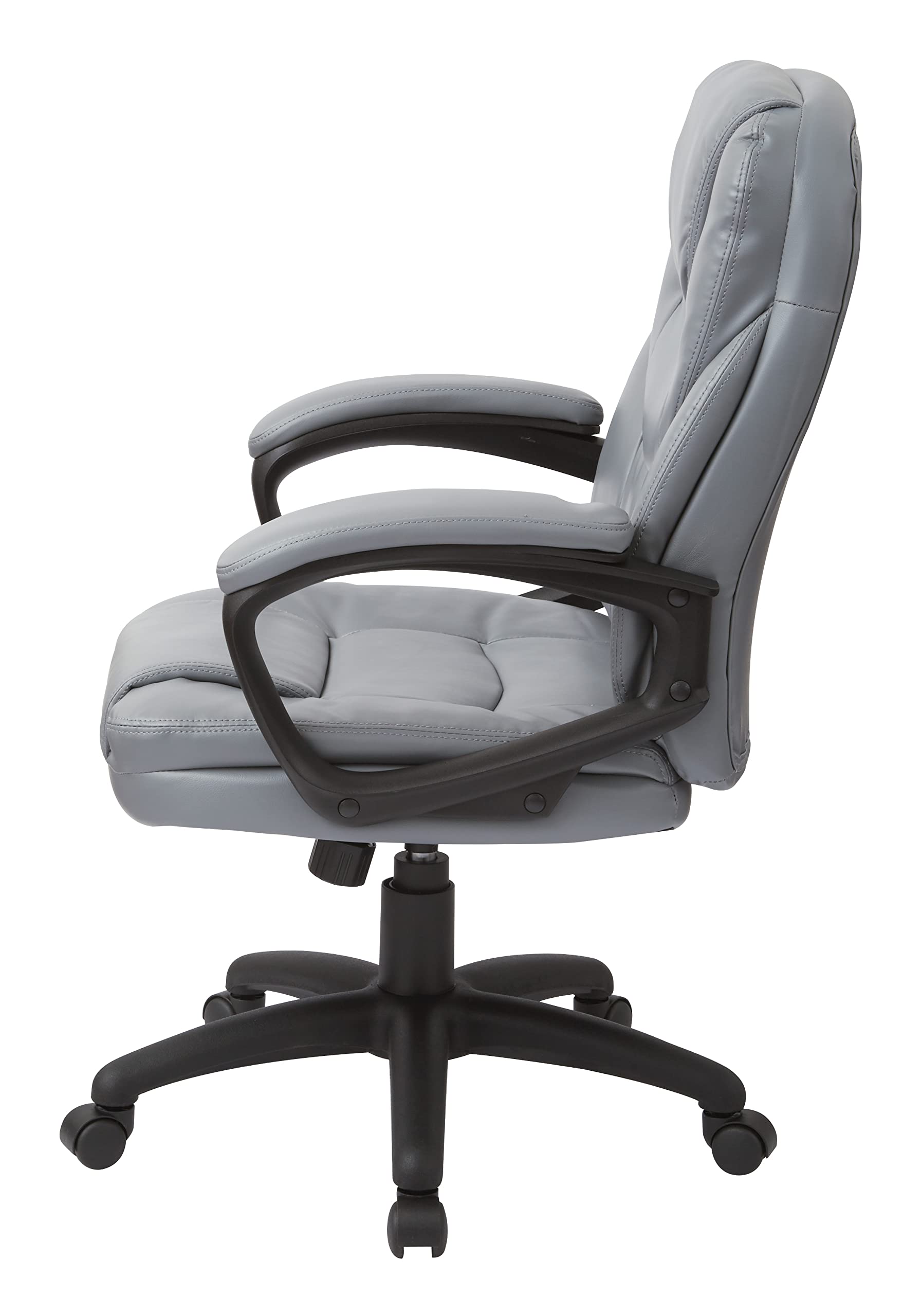 Office Star FL Series Faux Leather Adjustable Office Chair with Lumbar Support & Padded Arms - Ergonomic Executive Desk Chair for Home & Business Use - Charcoal Grey