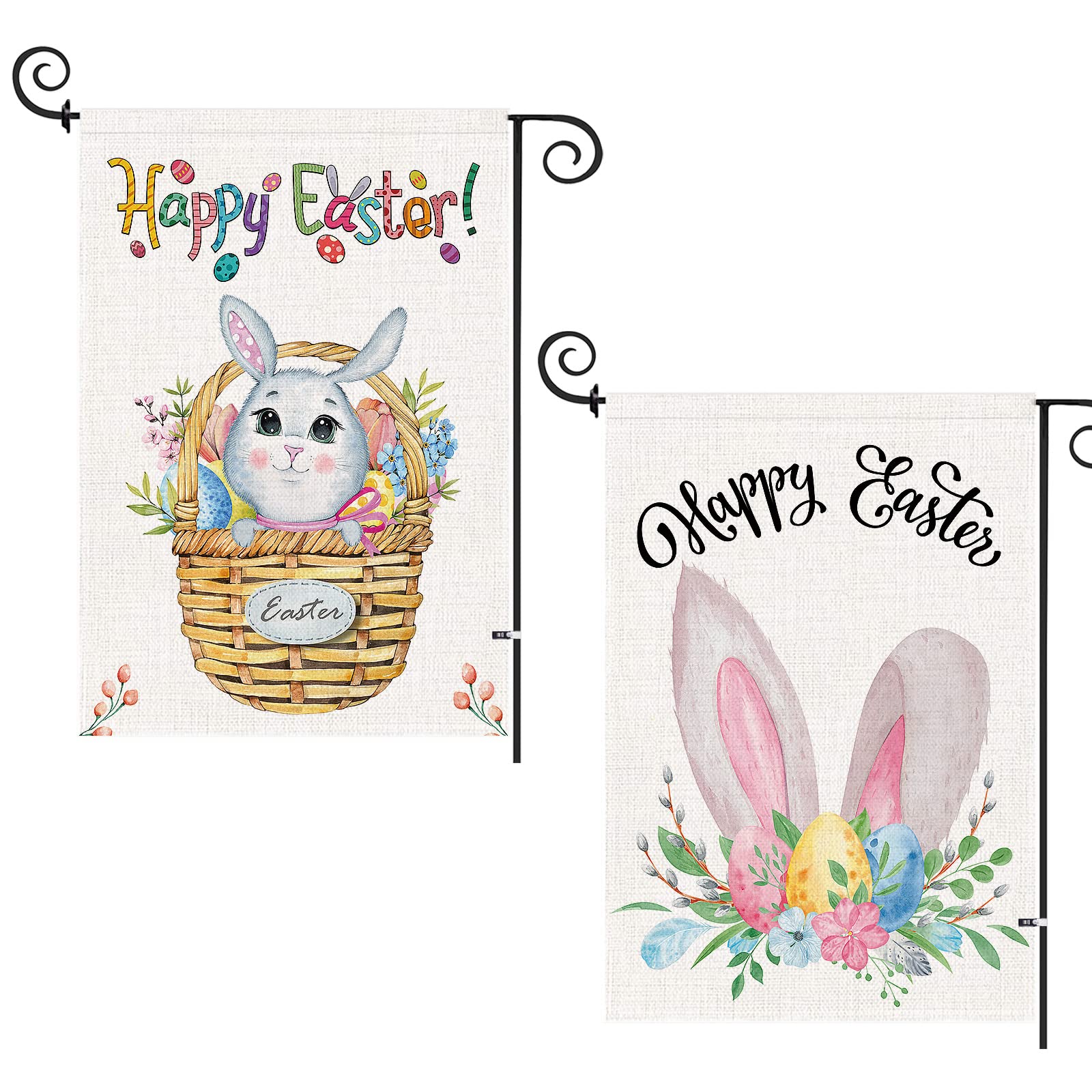 2 Pack Double-Sided Easter Garden Flags - Bunny & Egg Design with Spring Flowers, 12.5 x 18 Inch Outdoor Yard Decor for Farmhouse, Easter Party, Spring Home Decoration - Perfect for Porch, Lawn, Garden & Holiday Celebrations
