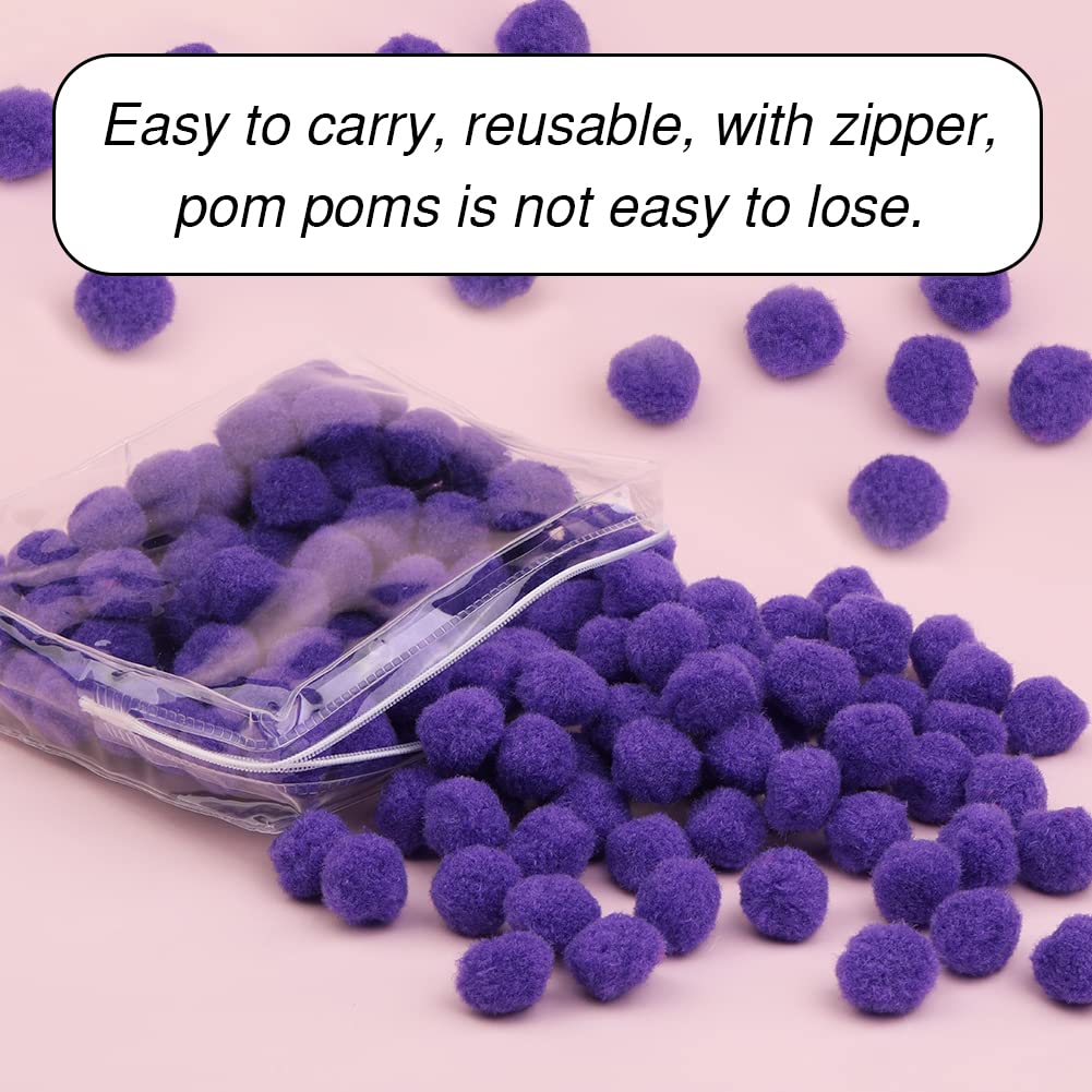 150Pcs 1 Inch Pom Poms Balls for Crafts - Bulk Soft Fluffy Puff Balls in Reusable Zipper Bag - Perfect for Kids Art Projects, DIY Home Decor, Party & Classroom Decorations (Purple)