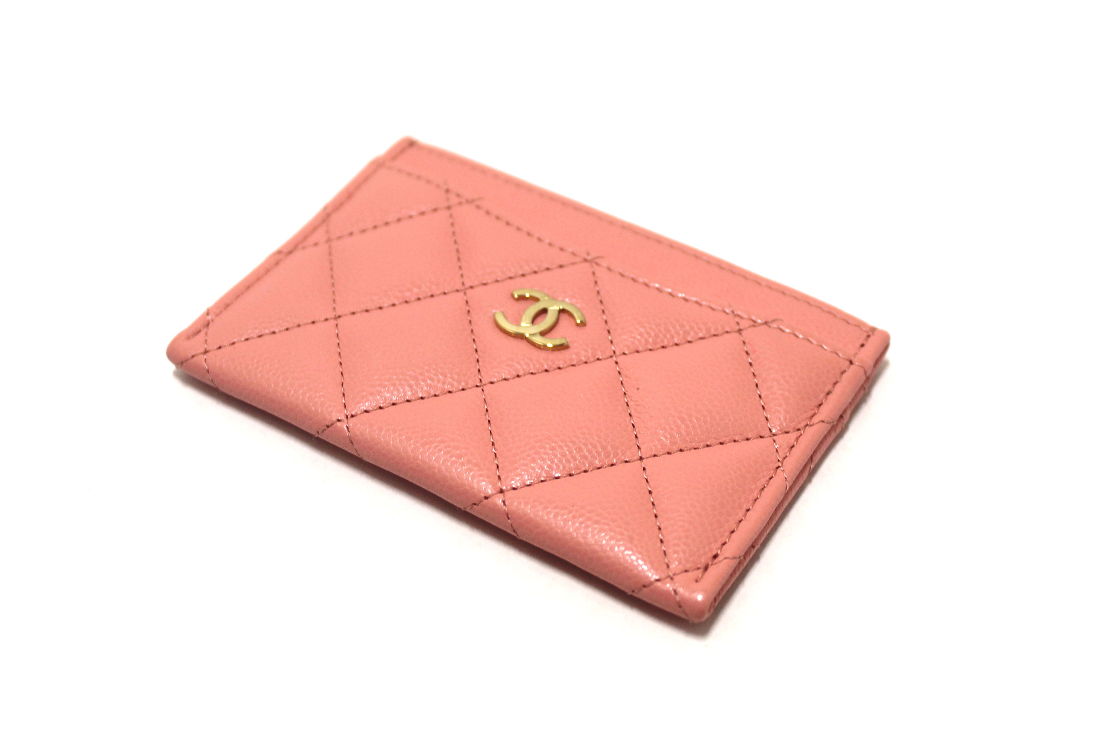 Authentic Chanel Pink Quilted Caviar Leather Card Holder Wallet - Luxury Compact Womens Wallet for Credit Cards & Cash - Perfect for Everyday Use, Travel & Gifts