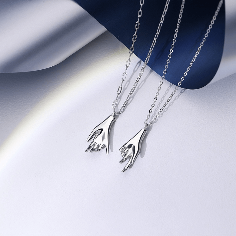 Hold My Hand Promise Matching Chain Necklace - Couple Gift for Anniversary, Valentine's Day & Romantic Occasions | N0362