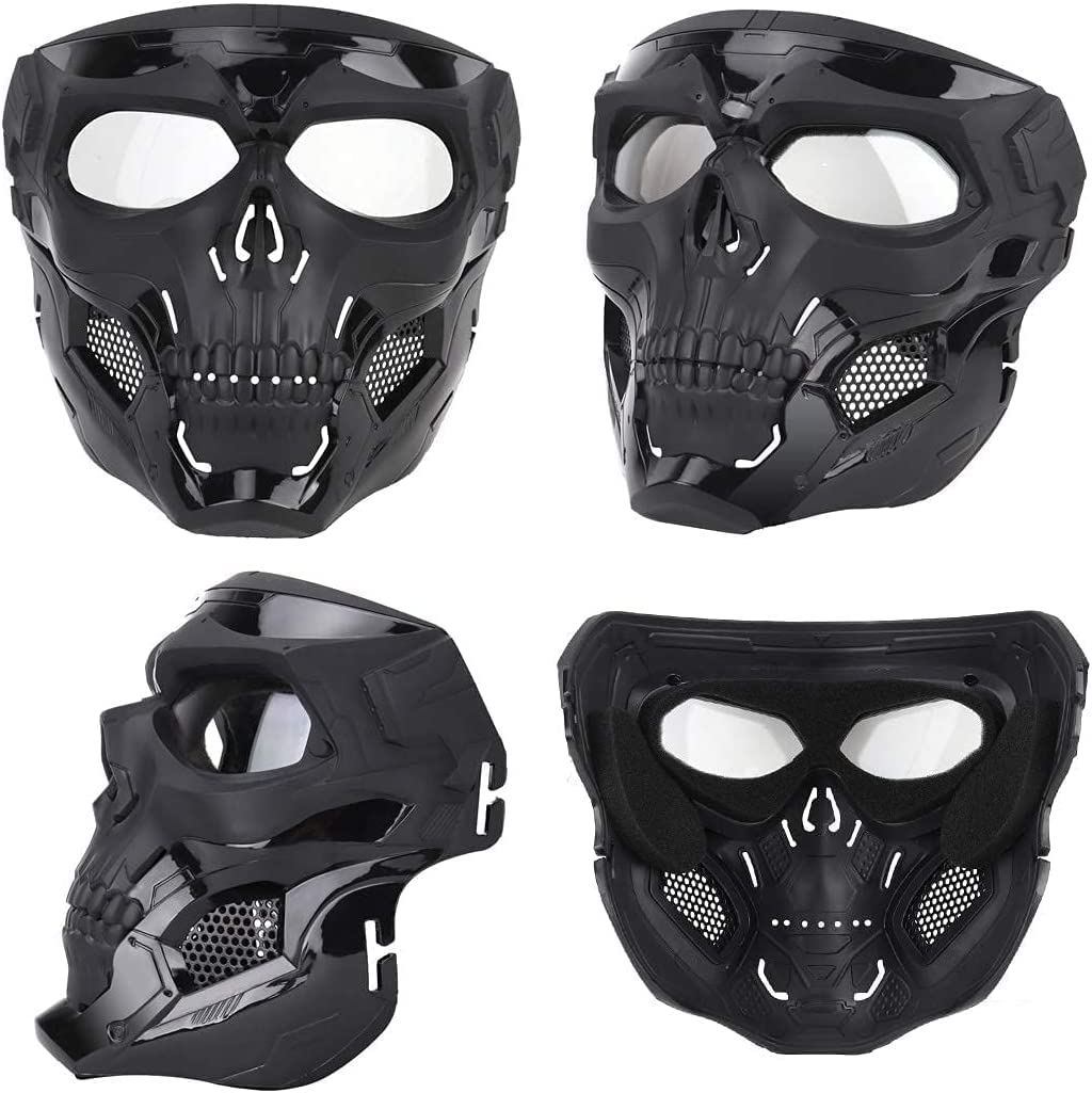 AOUTACC Full Face Airsoft Mask with Goggles - Adjustable Tactical Skeleton Skull Mask for Paintball, Halloween, Cosplay & Outdoor Activities - Protective Gear for Airsoft Games, Movie Props & Parties (Black)