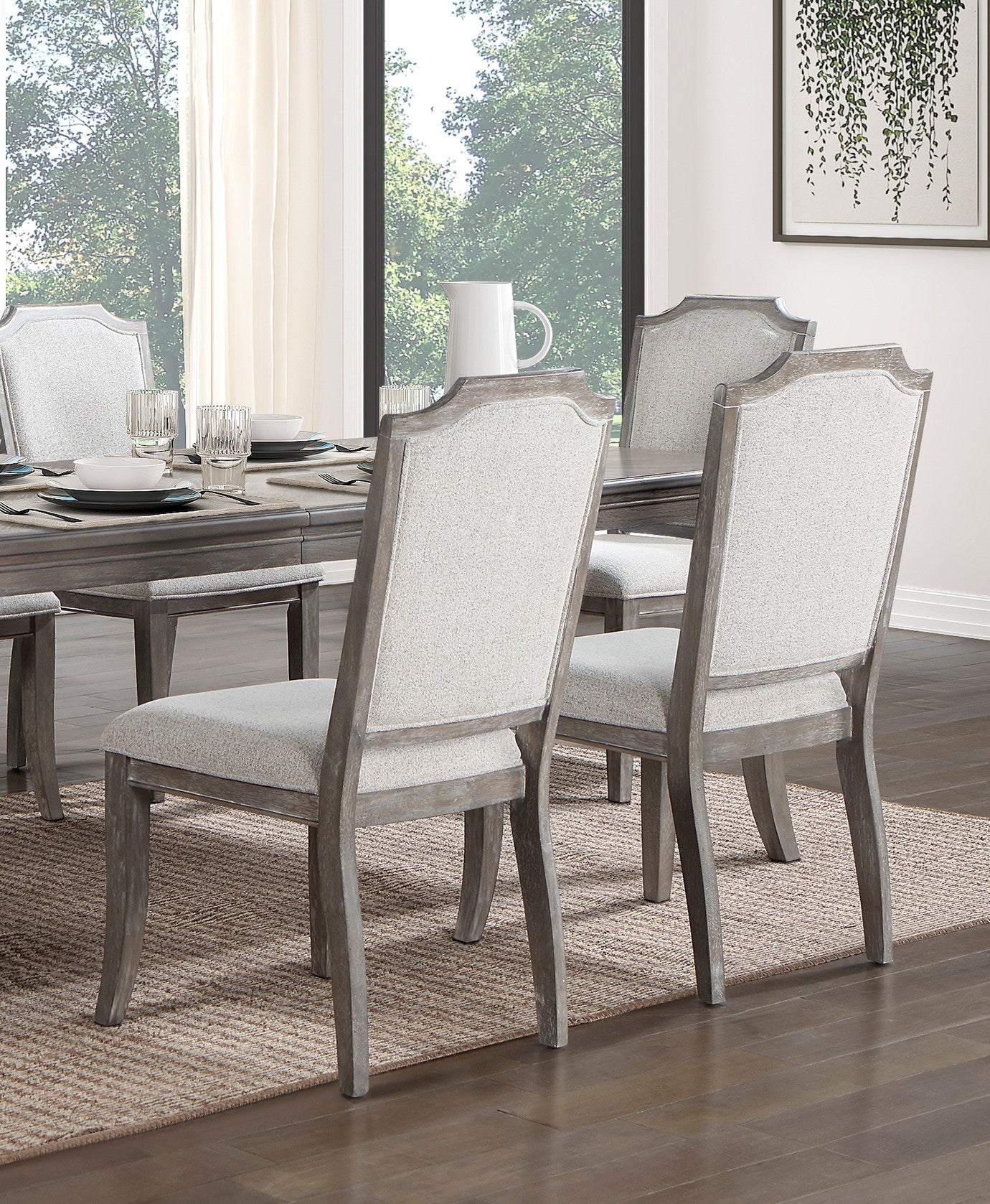 Classic Kitchen Dining Chairs Set of 2 - Brown & Gray Chenille Upholstered Seat with Wooden Frame - Traditional Home Furniture for Dining Room, Kitchen, and Breakfast Nook