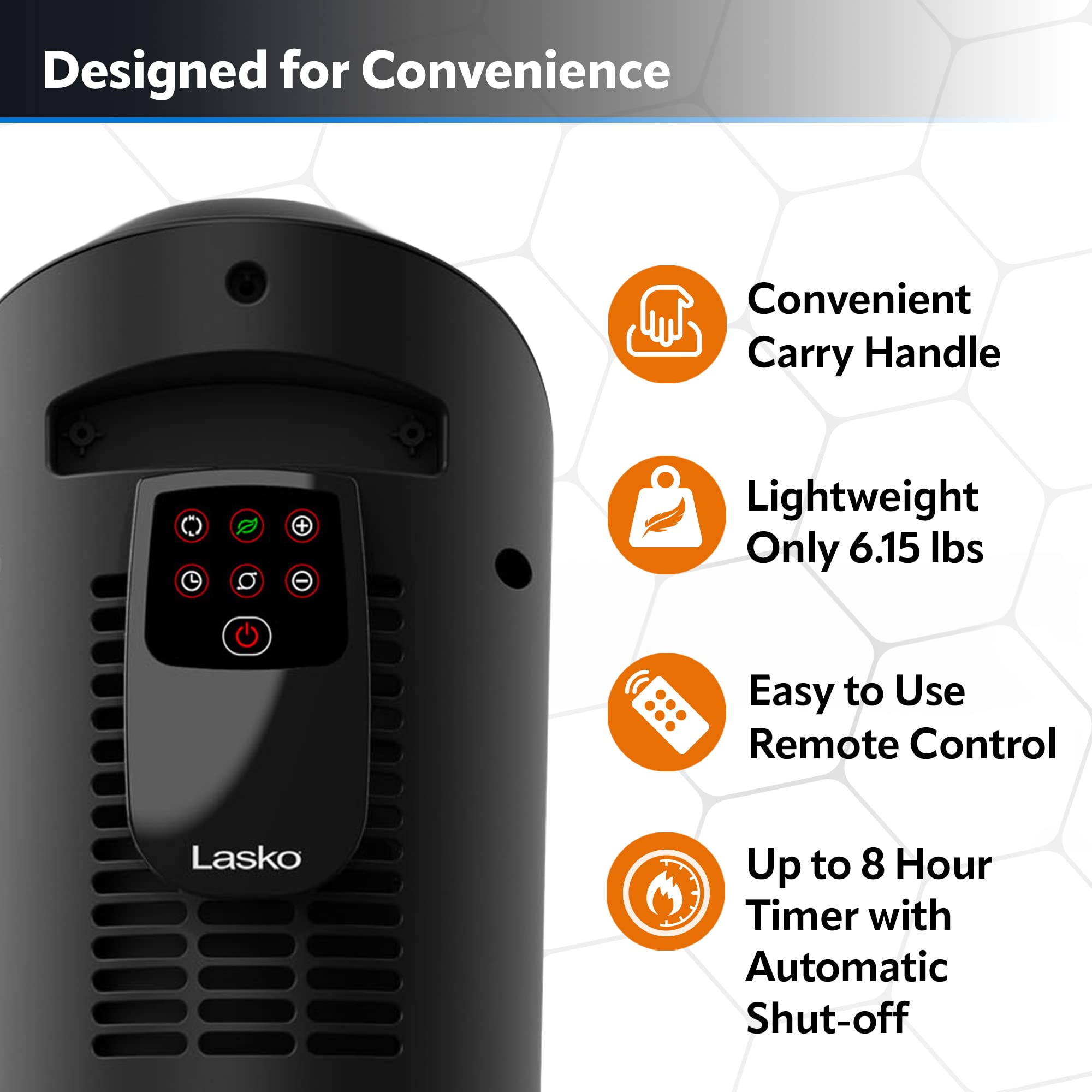 Lasko 1500W Portable Electric Ceramic Tower Heater with Remote Control - 22.5 Inch Indoor Space Heater with Oscillation, Tip-Over & Overheat Protection, 8-Hour Timer - Perfect for Bedroom, Office & Home Use (Model 751321, Black)