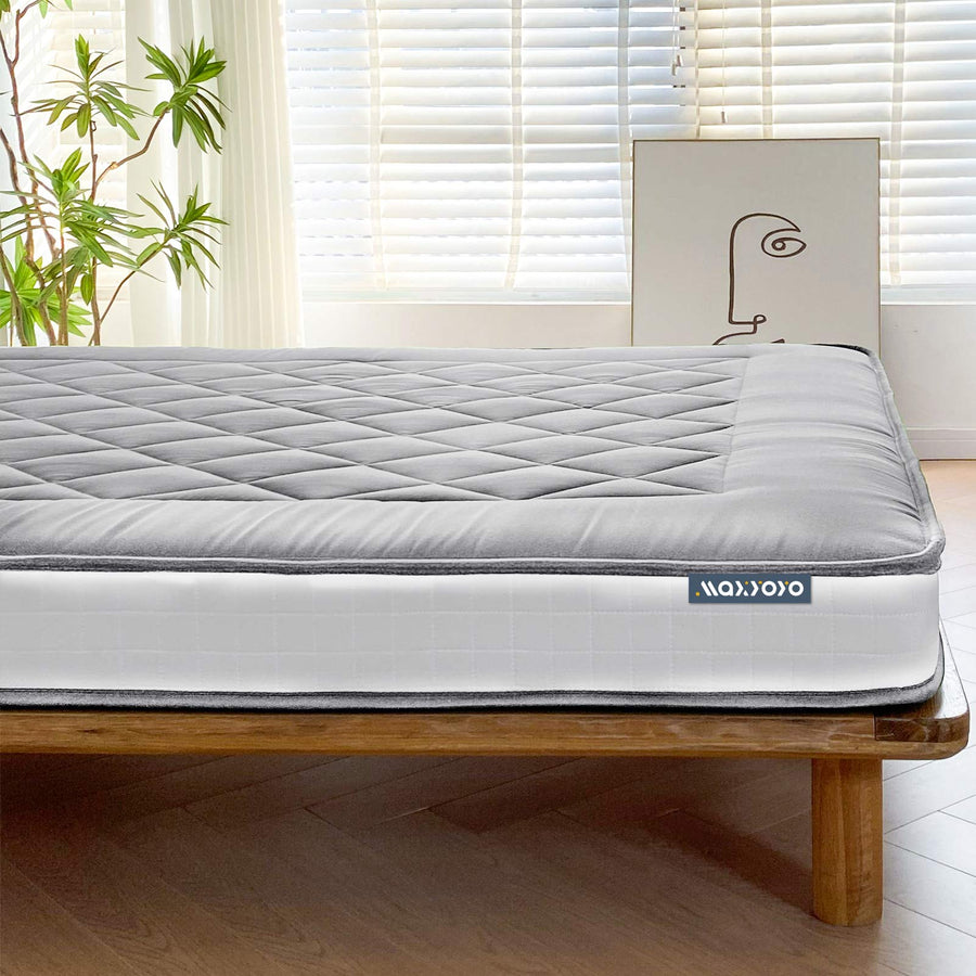 MAXYOYO Japanese Floor Mattress - Extra Thick Padded Tatami Mat for Sleeping & Lounging, Grey Style | Perfect for Guest Beds, Meditation, Yoga & Small Space Living