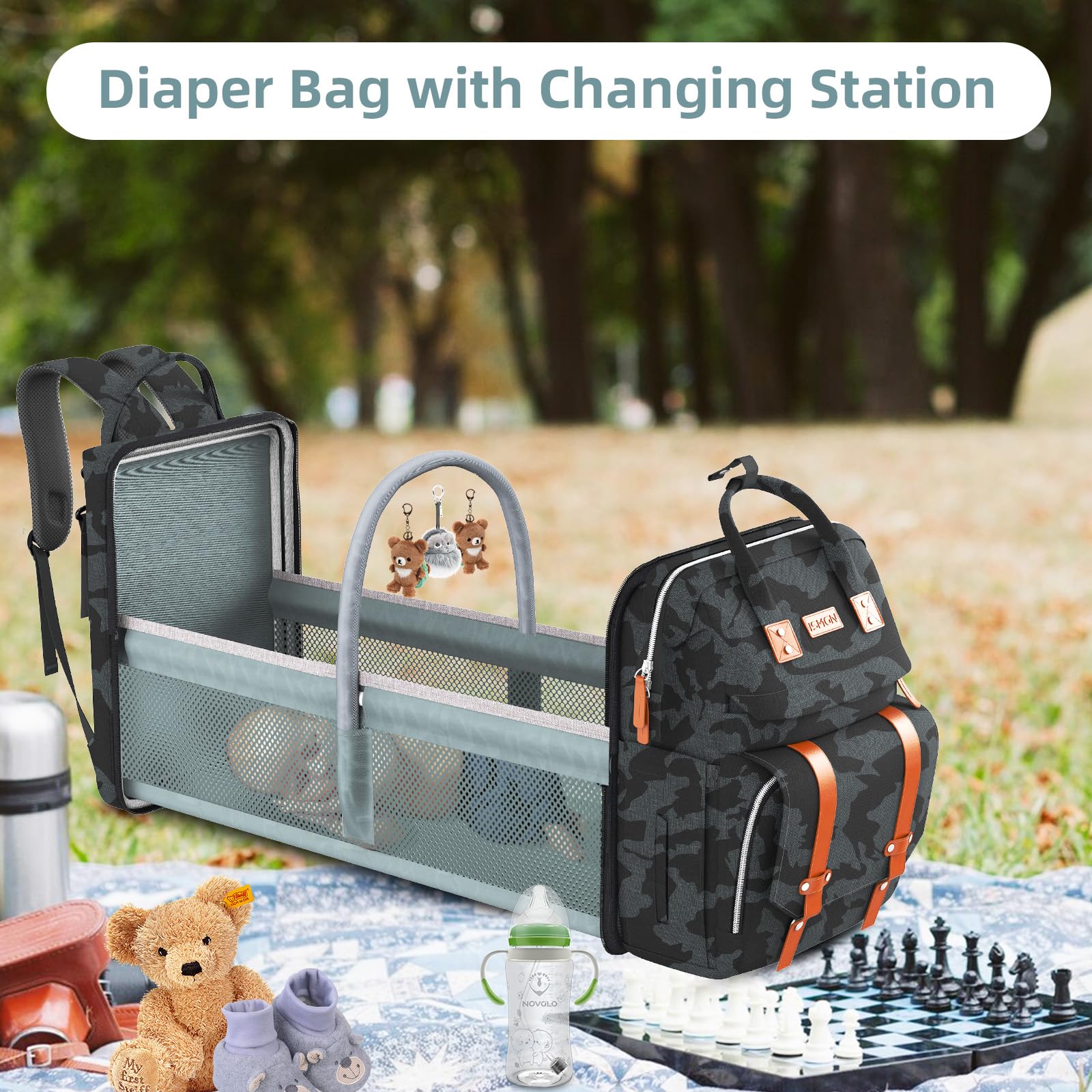 ISMGN Diaper Bag Backpack - Large Waterproof Baby Diaper Bag with Insulated Bottle Pockets, Multifunctional Travel Backpack for Moms - Perfect for Daycare, Travel & Outdoor Adventures