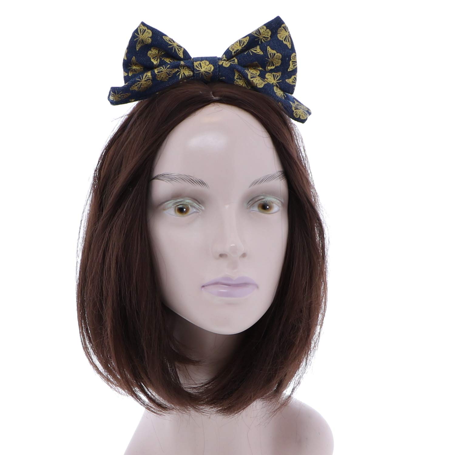 Motique Accessories 5.5 Inch Pop Up Butterfly Bow Headband for Women and Girls - Denim Blue Hair Accessories for Parties, Weddings & Special Occasions