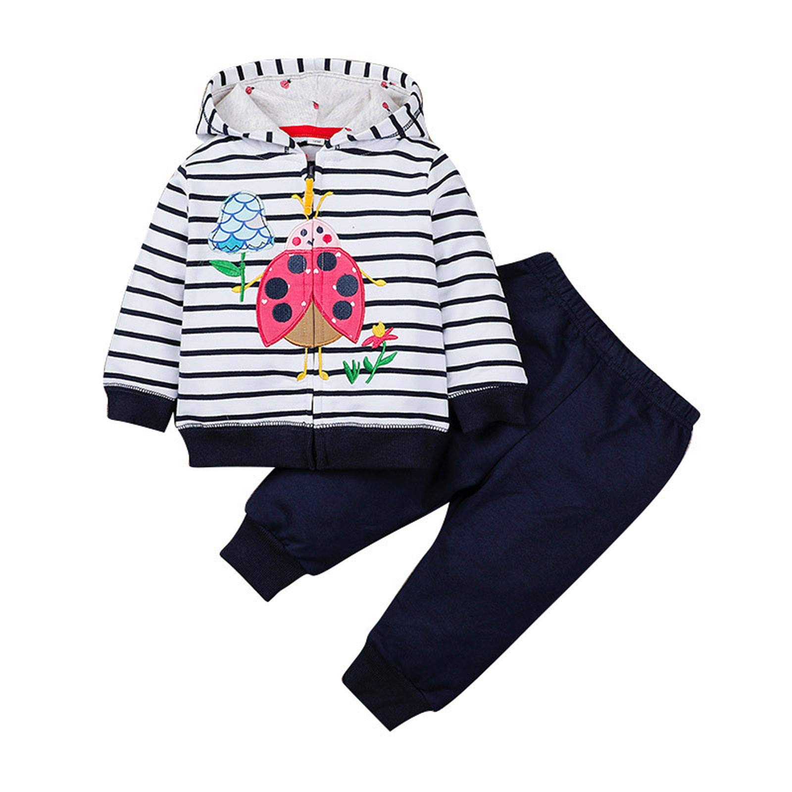 iLXHD Toddler Baby Printed Cartoon Kids Stripe Pants & Hoodie Zipper Coat Outfits Set for Boys | Cute Playwear for Daycare, Park & Family Outings