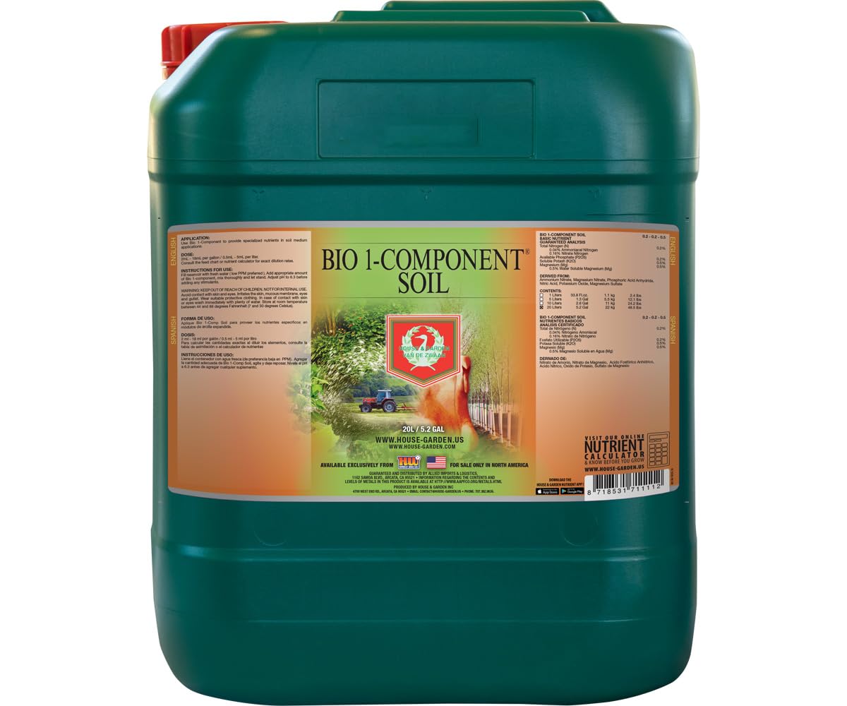 Premium Organic 1-Component Soil Fertilizer 0.2-0.2-0.5 NPK - House & Garden Bio 20L (5.3 Gal) for Indoor Plants, Hydroponics & Home Gardening - Ideal for Vegetables, Herbs & Flowering Plants