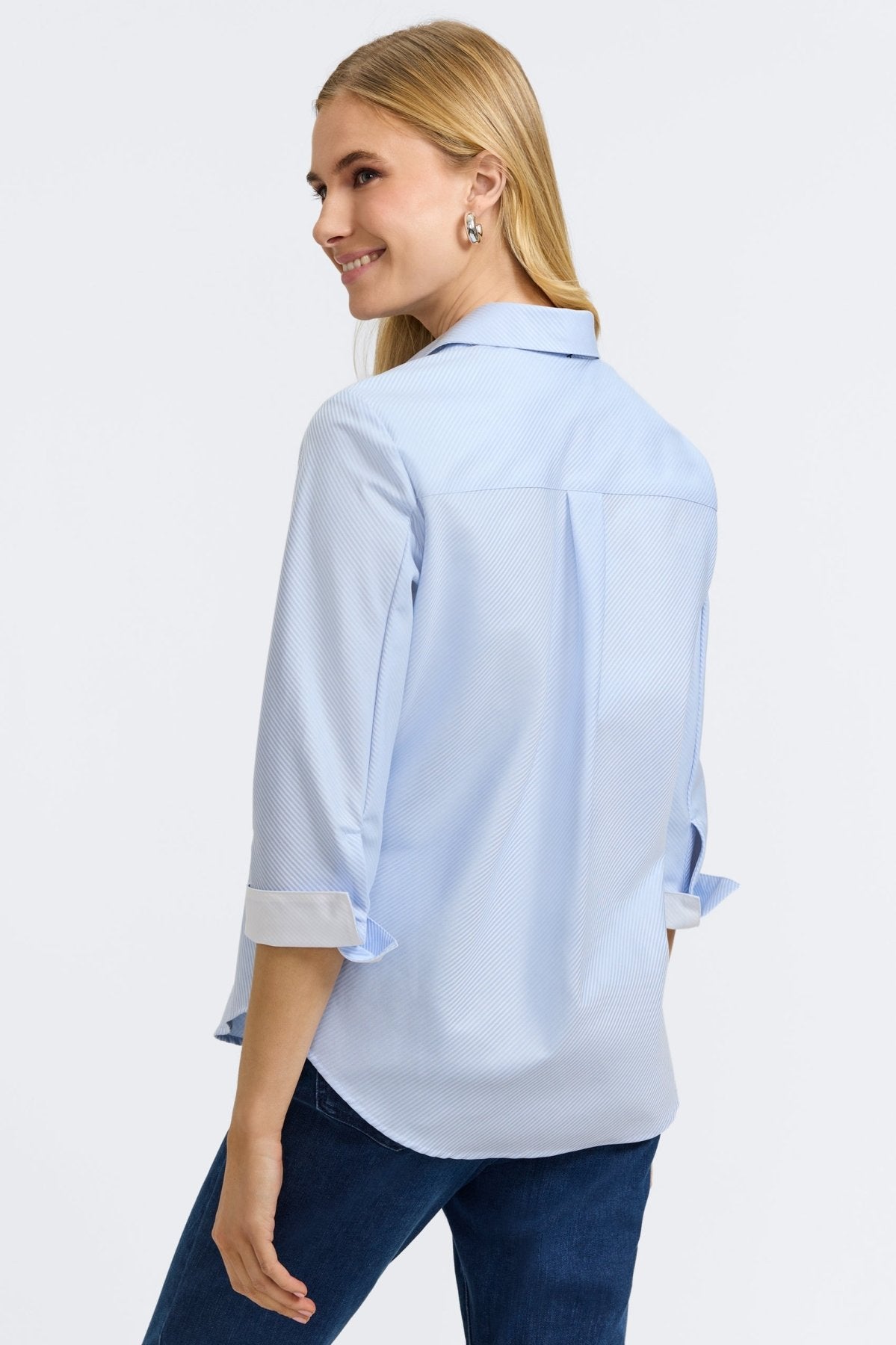 Margie Dobby Stripe 3/4 Sleeve Casual Shirt for Women | Breathable Cotton Blend Top | Perfect for Office Wear & Weekend Outings