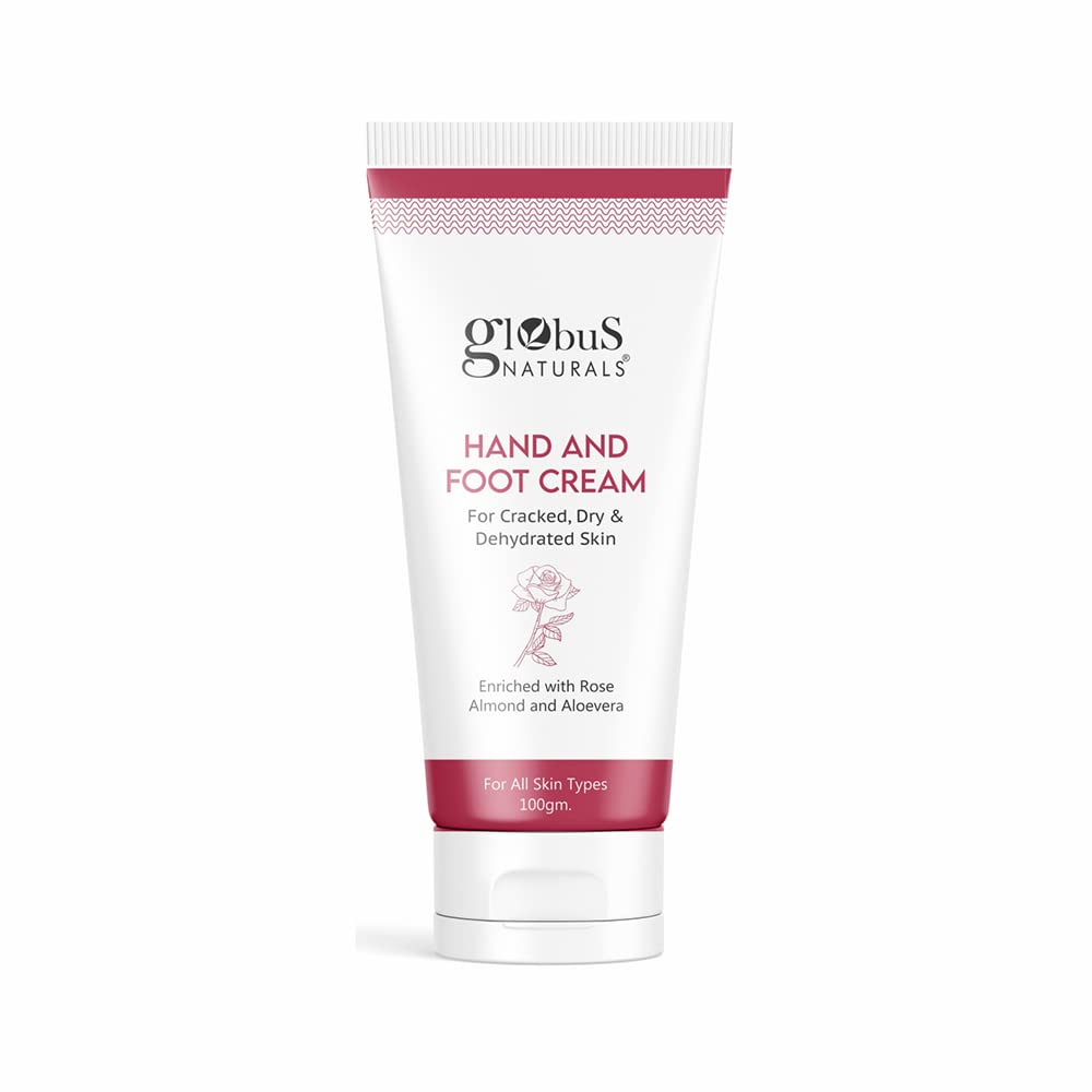 Globus Naturals Nourishing Hand & Foot Cream with Rose & Anantmool - Deep Moisturizer for Dry Skin - All Skin Types - 100g - Perfect for Daily Hydration & Cracked Heel Care