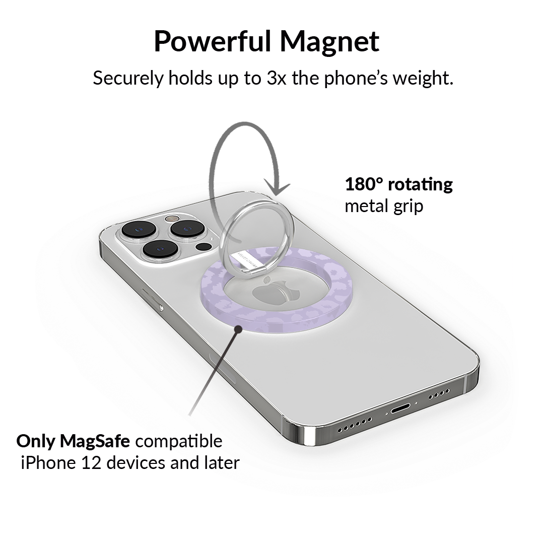 Lilac Leopard MagSafe Grip Ring for iPhone - Anti-Slip Phone Holder with Strong Magnet for iPhone 12/13/14/15 Pro Max - Perfect for Driving, Workouts, and One-Handed Use