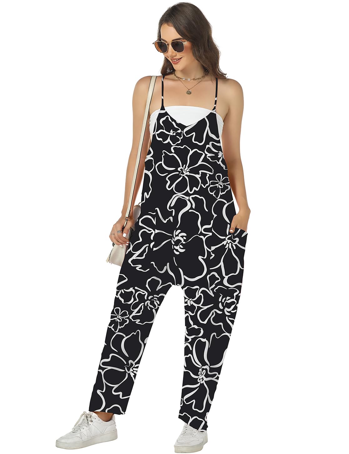 ROYLAMP Women's Summer Jumpsuit - Loose Fit Spaghetti Strap Romper with Pockets | Casual Sleeveless Overalls for Beach, Vacation & Everyday Wear