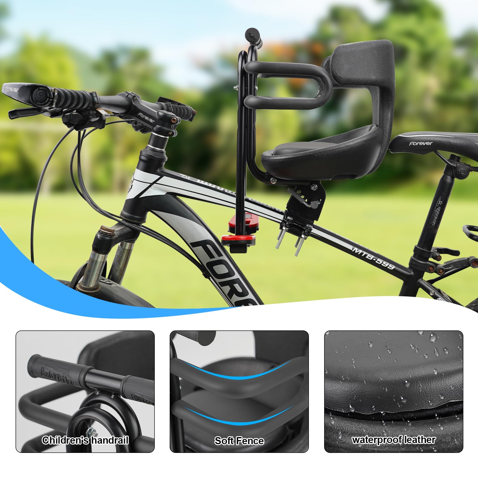 **YouTeMei Front Mounted Baby Bike Seat for Toddlers 1-3 Years - Adjustable & Safe Child Bike Seat for Adult & Mountain Bikes - Perfect for Family Rides, Commuting & Outdoor Adventures**