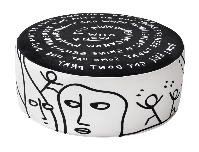 Qeeboo Eclipse Etching Pouf L - Modern Designer Ottoman for Living Room, Bedroom & Lounge Decor