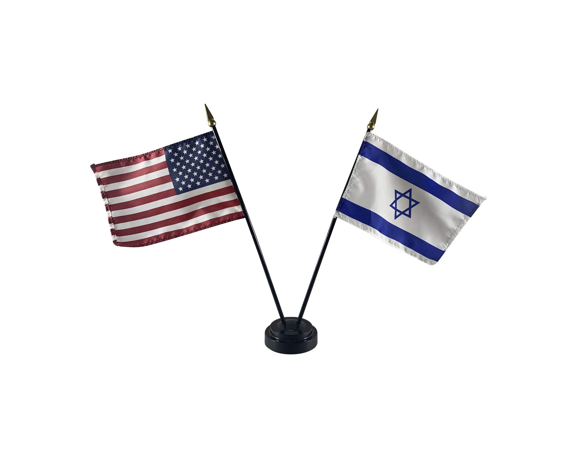 Set of 6 4x6 Inch E-Gloss Israel Stick Flags with U.S. Stick Flag & 2 Plastic Table Bases - Made in USA | Perfect for International Events, Sports Games, and Patriotic Decorations