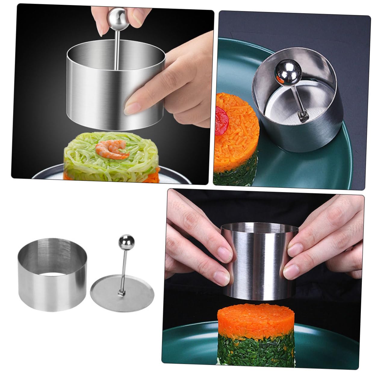 Premium 304 Stainless Steel Rice Ball Maker - Round & Cylinder Sushi Mold for Onigiri, Cakes, and Baking | Adjustable Rice Shaper for Perfect Homemade Sushi, Rice Balls & Desserts | Ideal for Meal Prep, Bento Boxes & Japanese Cuisine