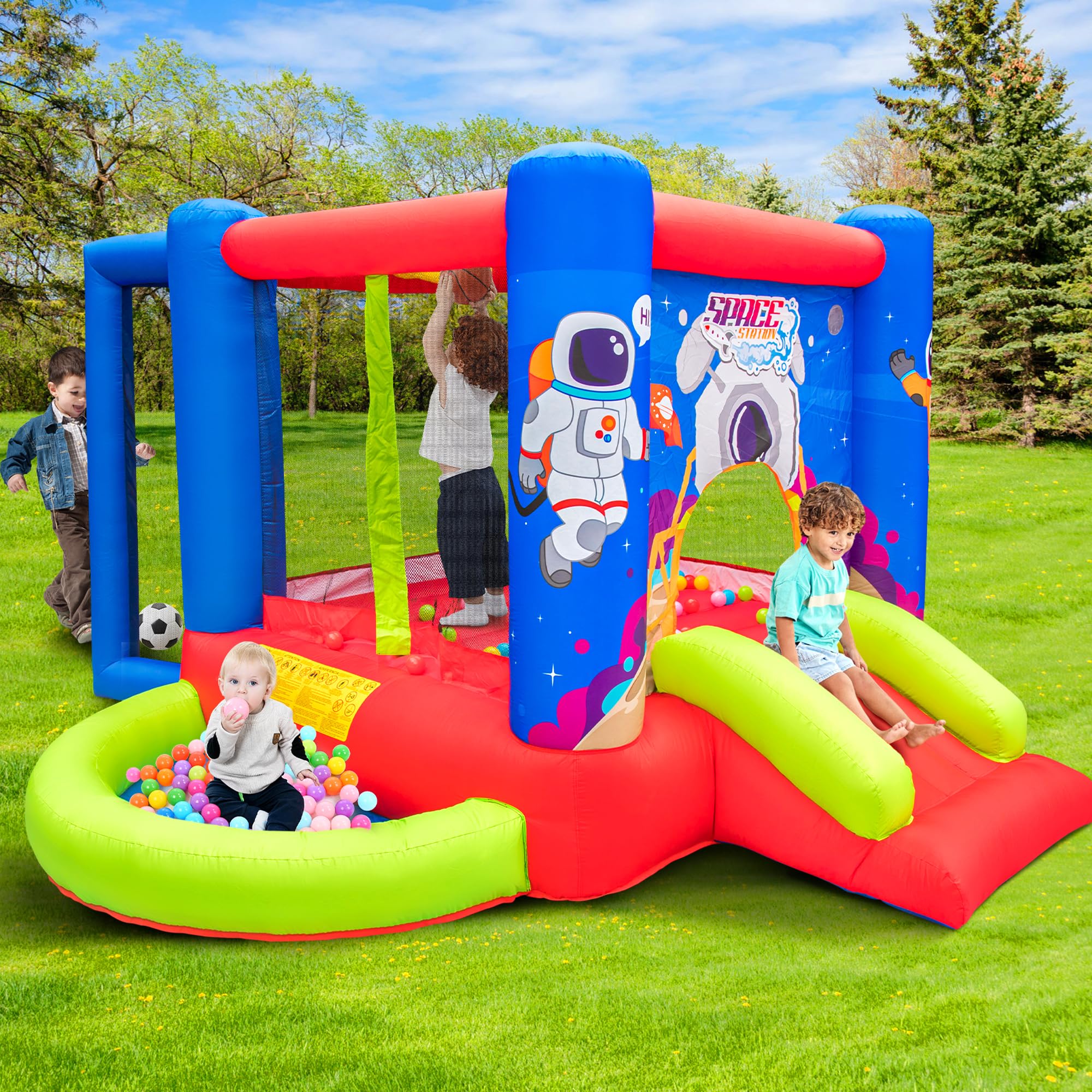 Best Inflatable Bounce House with Slide - Kids Jumping Castle with Blower & Wave Pool for Outdoor Birthday Parties, Backyard Fun, and Summer Water Play