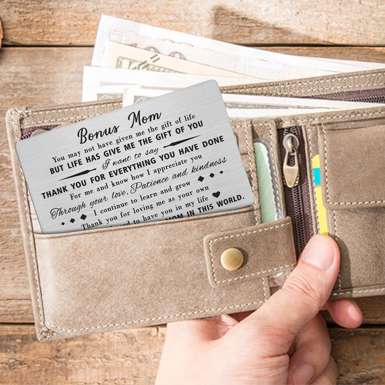 Personalized Stepmom Gifts - Bonus Mom Birthday Wallet Card from Daughter or Son | Thoughtful Stepmother Present for Women | Perfect for Mother's Day, Christmas & Special Occasions