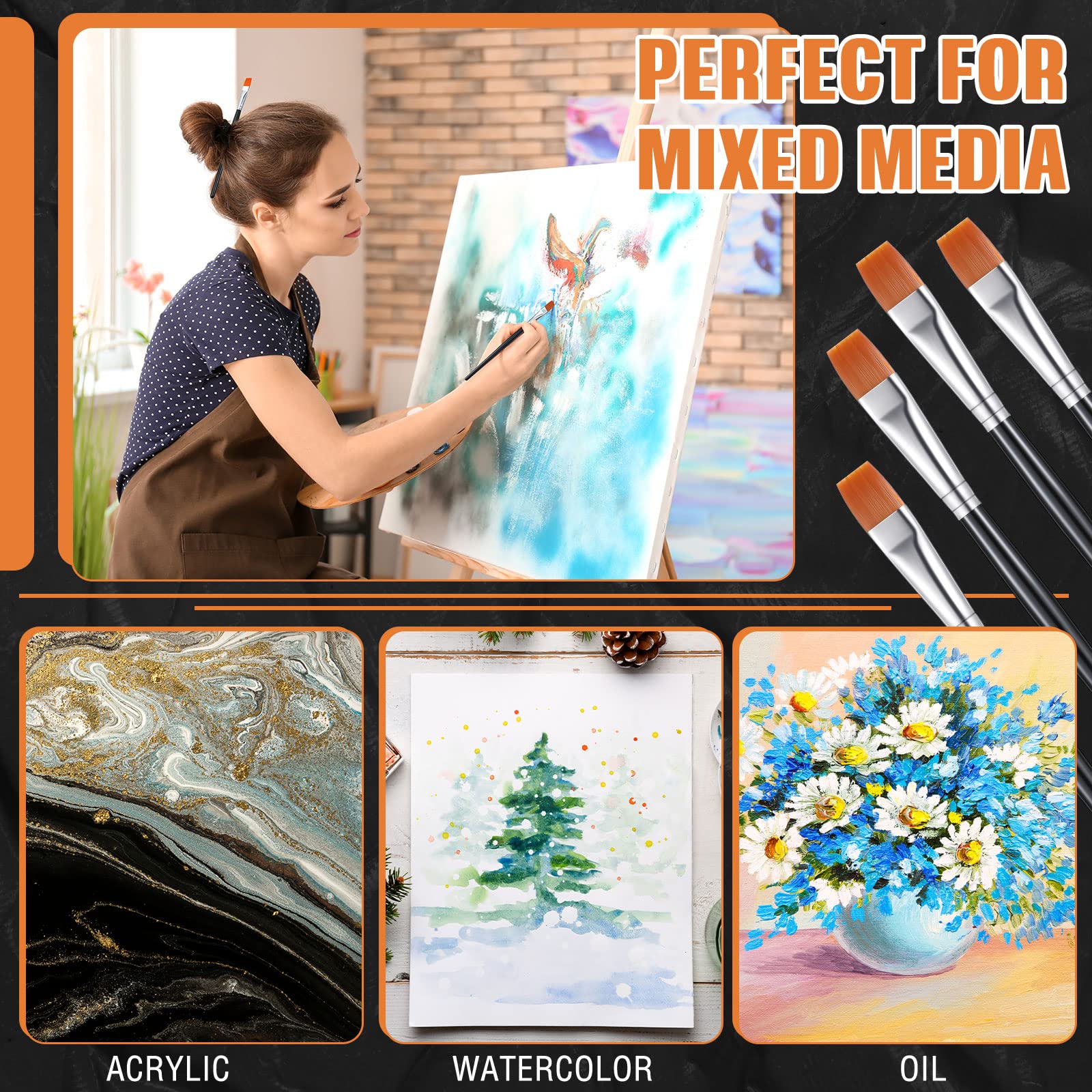 Zonon 20-Piece Flat Paint Brush Set - 1/2 Inch Acrylic, Oil & Watercolor Paint Brushes for Canvas, Face & Detail Painting - Bulk Artist Brushes for Adults & Professional Art Projects - Perfect for Studio, Classroom & DIY Crafts