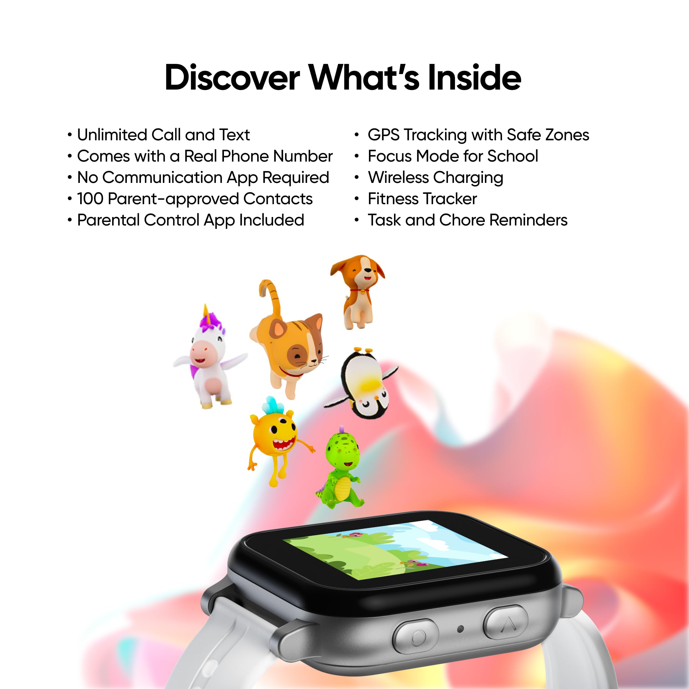 Gabb Watch 3e Kids GPS Tracker & Smart Watch - No Internet or Social Media, Parent-Controlled, Monthly Subscription - Perfect for School, Outdoor Activities & Child Safety (Silver)
