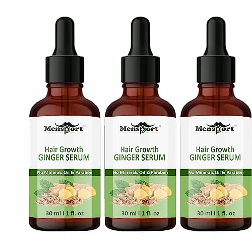 MenSport Hair Growth Ginger Serum for Hair Loss Treatment - Natural Ginger Extract for Thicker, Fuller & Healthier Hair - 3 Pack (30mL Each) - Ideal for Daily Scalp Care & Hair Regrowth