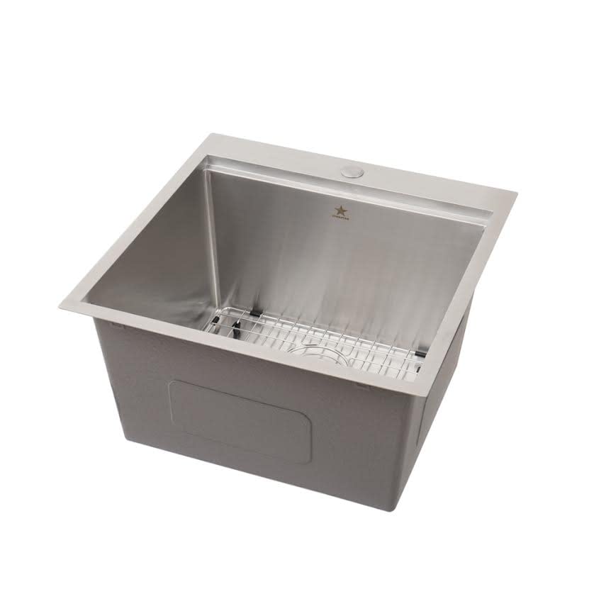 Premium 304 Stainless Steel Single Bowl Workstation Sink - Topmount/Drop-in Design for Kitchen, Yard, Bar, Laundry & Office - Includes Grid, Colander, Cutting Board & Strainer (22