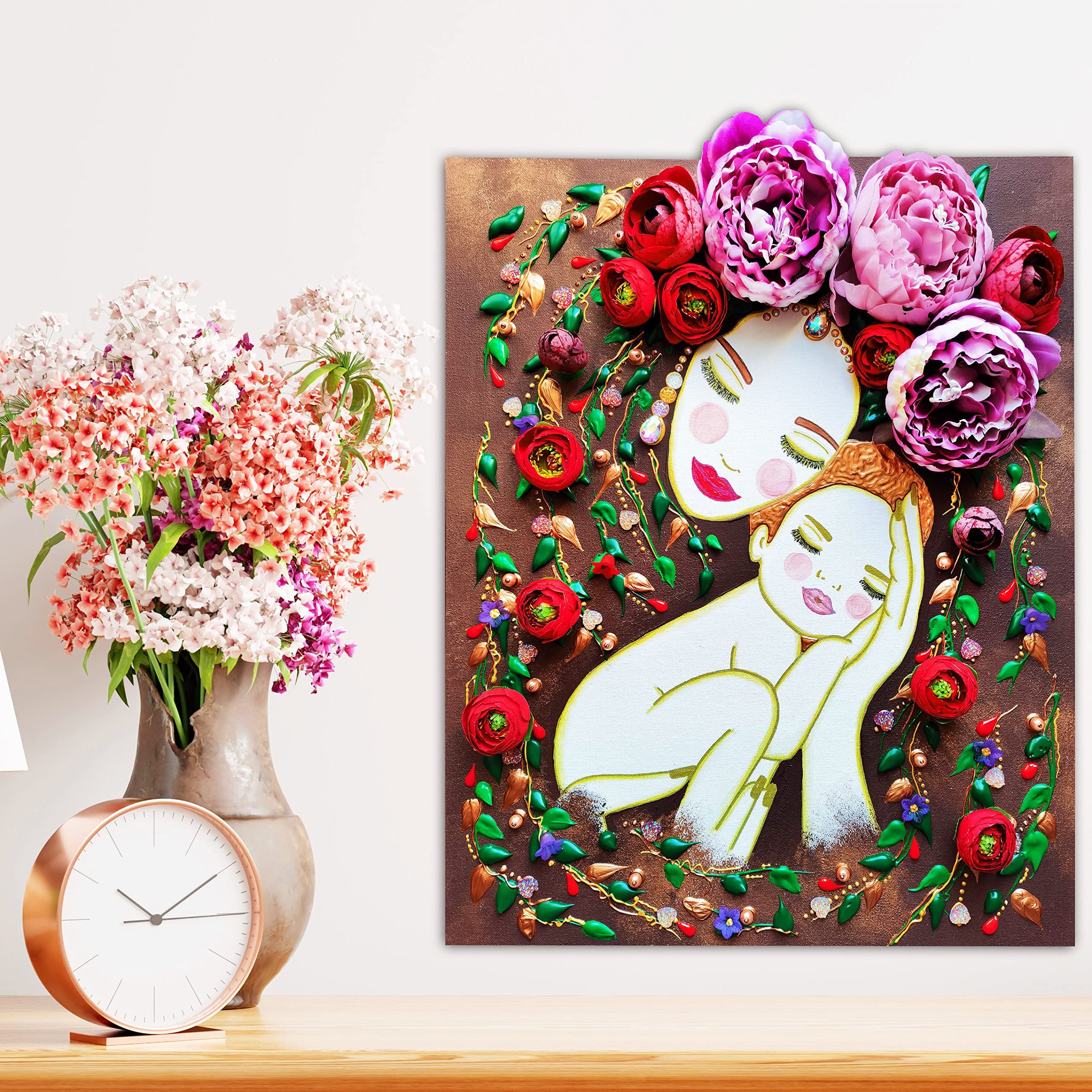 Frida Kahlo Wall Art - Handmade Canvas Painting, Fine Art Acrylic Painting for Coquette, Hippie & Boho Room Decor - Perfect for Nursery, Gypsy Style & Aesthetic Spaces - Unique Mother's Day Gift Idea from Husband