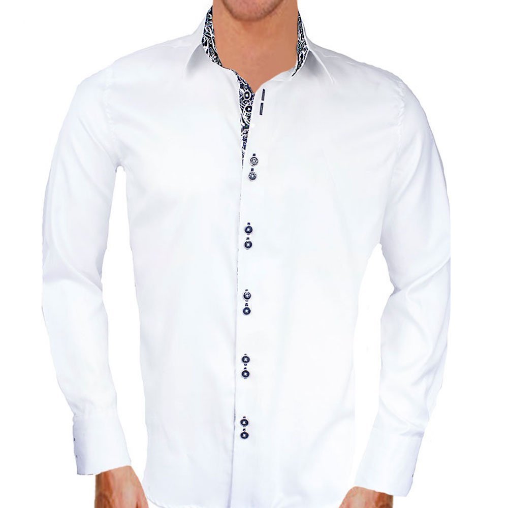 Premium White & Black Contrast Designer Dress Shirts for Men | Made in USA | Perfect for Business Meetings, Weddings & Formal Events