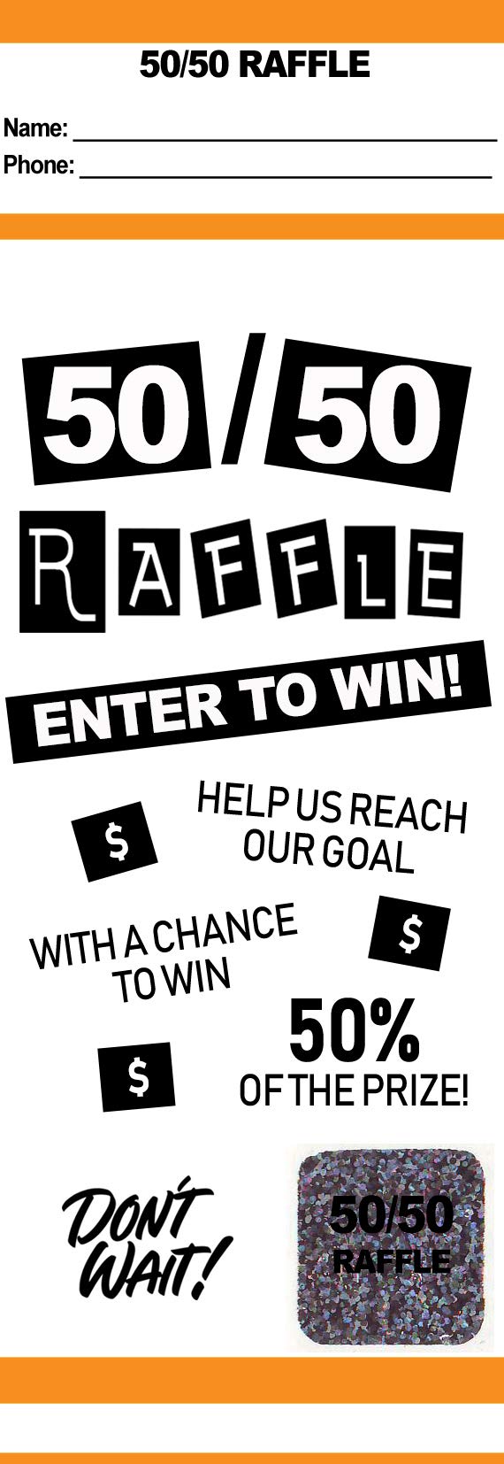 50/50 Raffle Tickets (Box of 100) - Orange Event Fundraising Tickets by MyZone Printing - Fast & Secure for Charity Events, School Fundraisers & Community Raffles