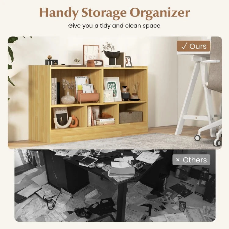 Kids 2 Shelf Bookcase - 5 Cube Wooden Toy Storage Cabinet Organizer in Beige | Perfect for Nursery, Playroom & Kids Bedroom Organization