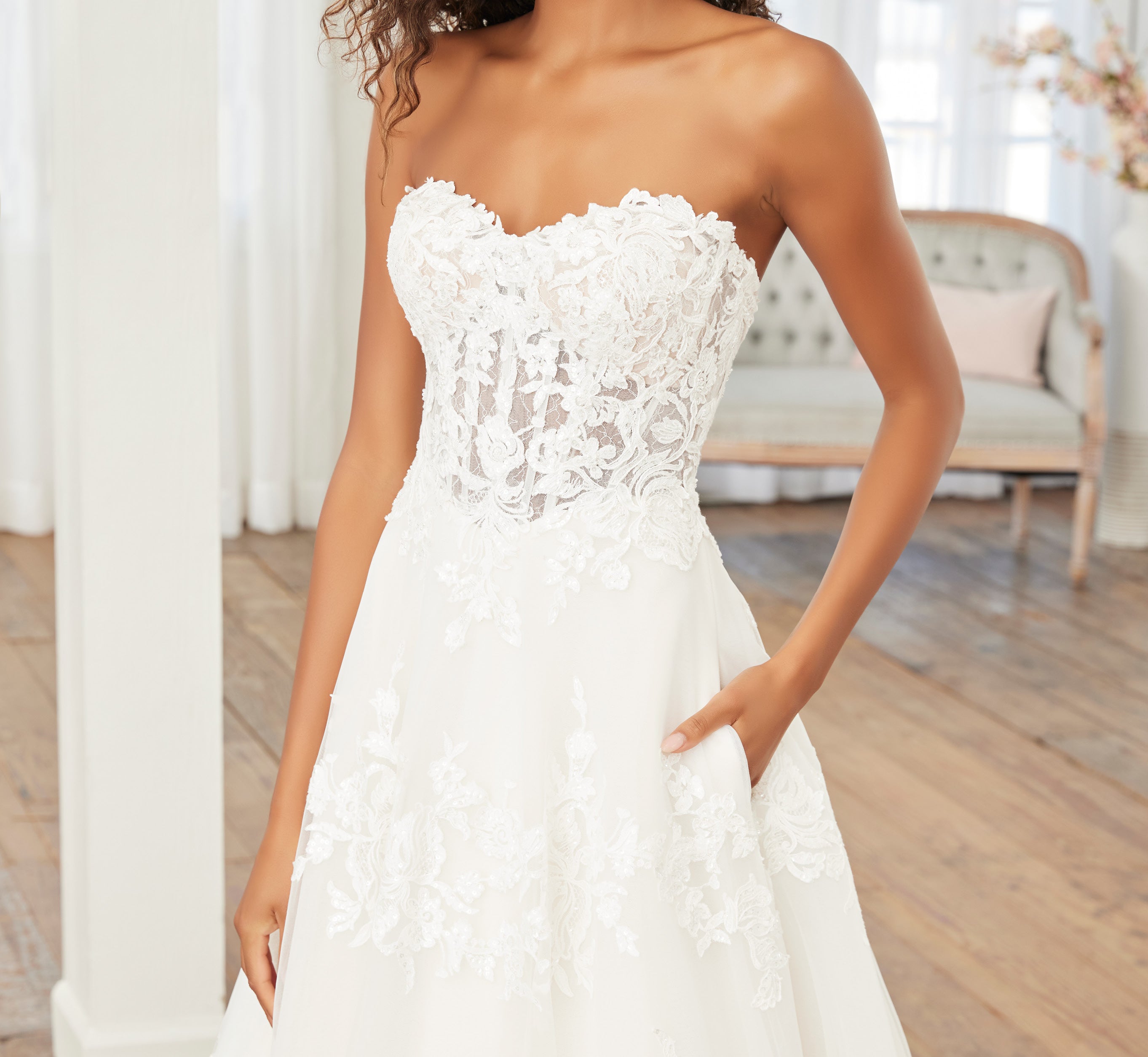 Elegant Ivory Lace Off-The-Shoulder A-Line Wedding Gown with Detachable Sleeves | Perfect for Beach Weddings, Formal Events & Romantic Photoshoots