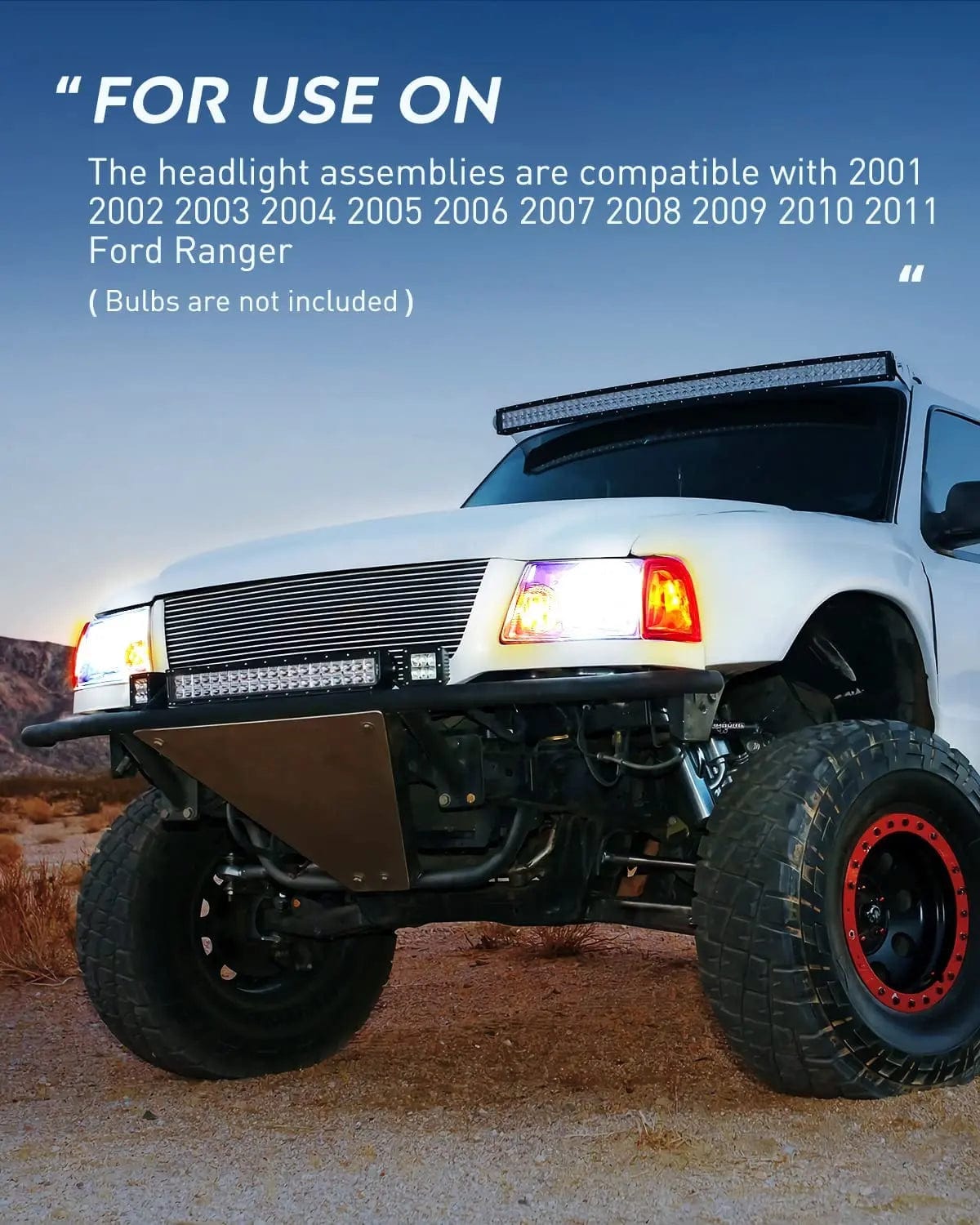2001-2011 Ford Ranger Headlight Assembly - Chrome Housing with Amber Reflector - Replacement for Driver & Passenger Side - Perfect for Night Driving & Off-Road Use