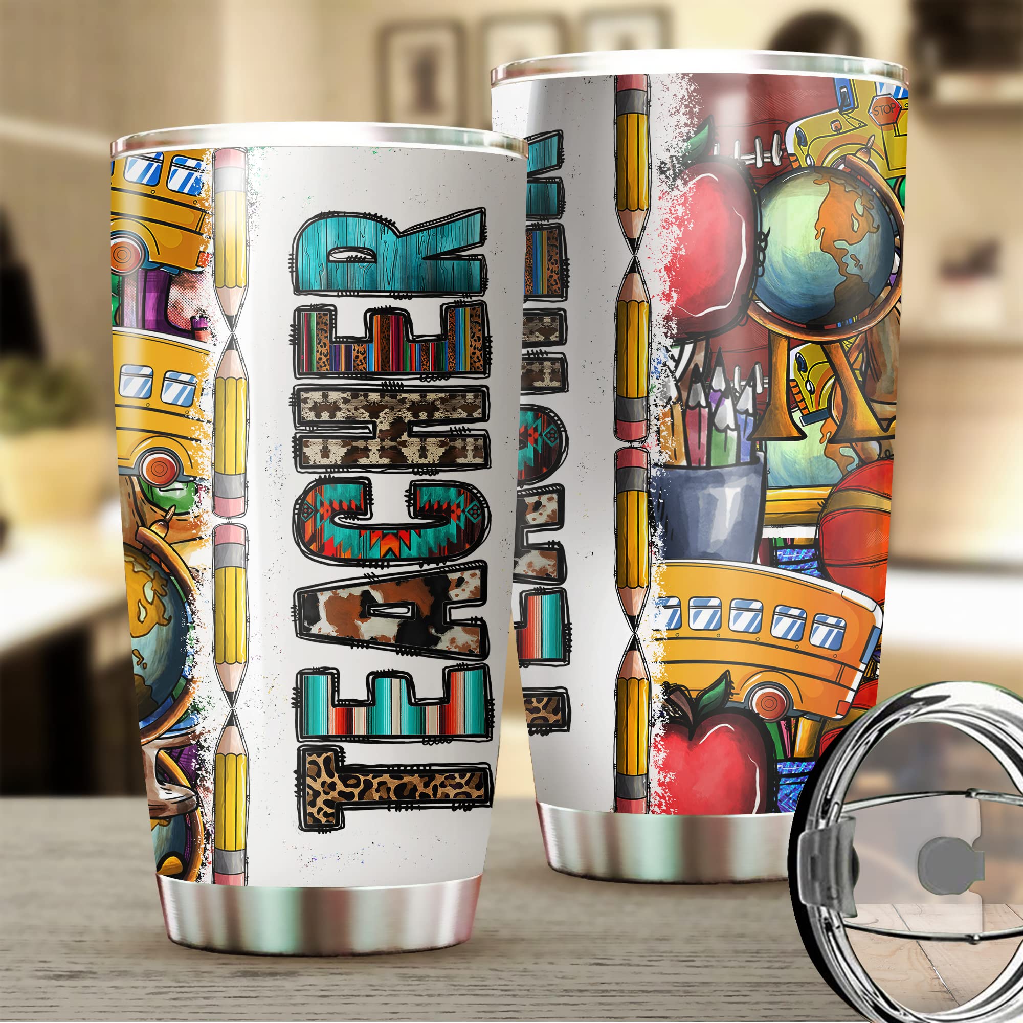 20oz Teacher Cowhide Tumbler | Insulated Stainless Steel Cup for Coffee & Tea | Perfect Teacher Appreciation Gift, Back to School Present, Thank You Gift for Educators | Great for Classroom, Office & Home Use