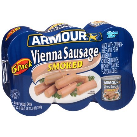 Armour Vienna Smoked Sausage - 6 Pack (4.6oz Cans) - Case of 5 - Perfect for Camping, Emergency Food & Quick Snacks