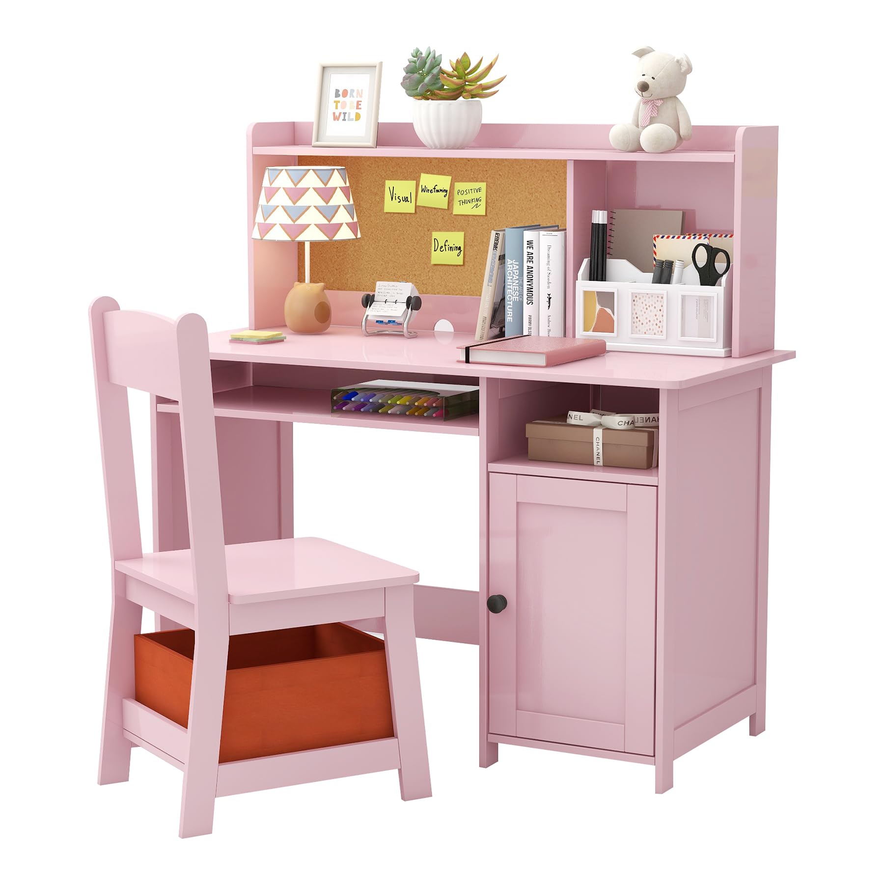 Pink Wooden Toddler Table and Chair Set for Kids - Study Desk with Storage, Craft Table, Kids Bedroom Furniture - Perfect Gift for Girls (Pink) - Ideal for Homeschooling, Arts & Crafts, and Playroom Activities