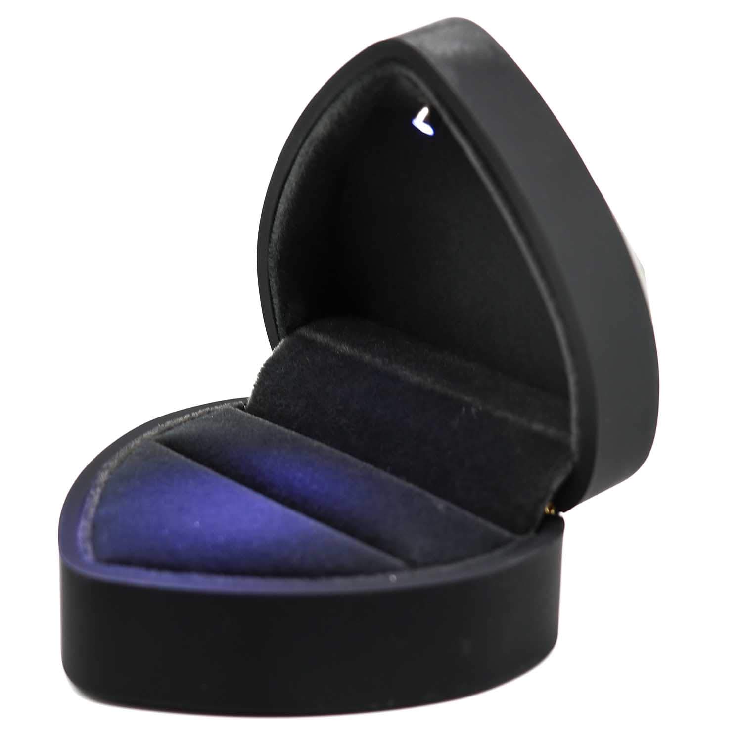 Heart-Shaped Velvet Ring Box with LED Light - Elegant Proposal & Engagement Jewelry Box for Wedding (Black) | Perfect for Surprise Proposals, Anniversaries & Romantic Gifts