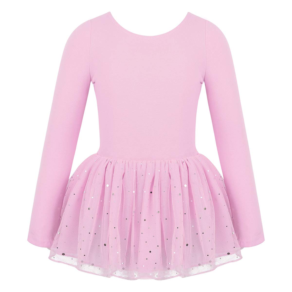 Kids Girls Shiny Long Sleeve Ballet Dance Tutu Dress - Gymnastics Skirted Leotard for Recital, Competition & Performance