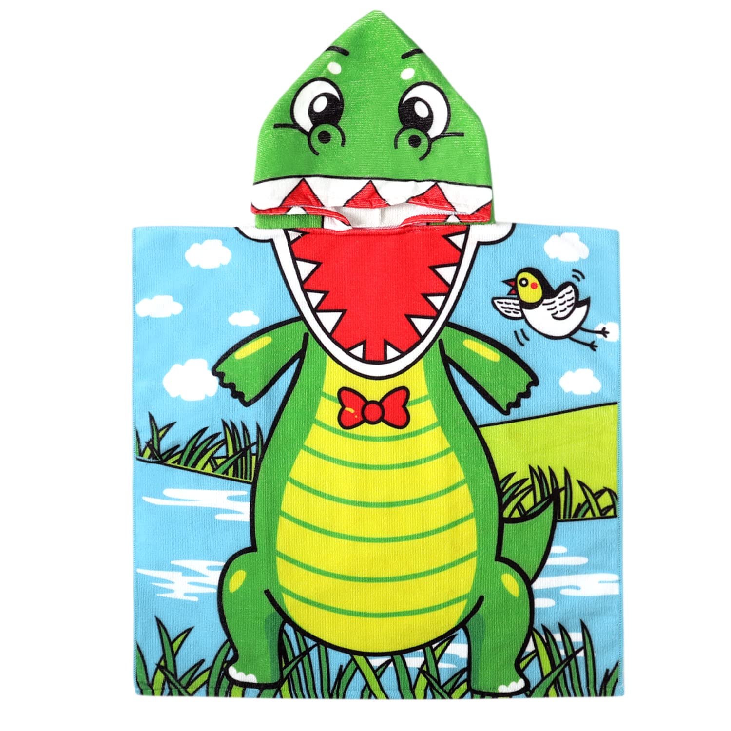 Dinosaur Shark Microfiber Hooded Beach Towel for Kids & Toddlers 1-6 Years - Soft Bath, Pool & Swim Poncho Cover-Up - Perfect for Beach Trips, Swimming Lessons & Summer Fun