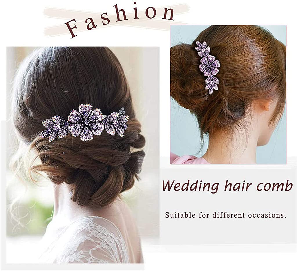 MAYCREATE® Women's Floral Hair Clips - Crystal Hair Barrettes, Comb Pins & Slide Clips for Girls & Bridal Hair Accessories (Dark Purple, 1Pc) - Perfect for Weddings, Parties & Everyday Styling