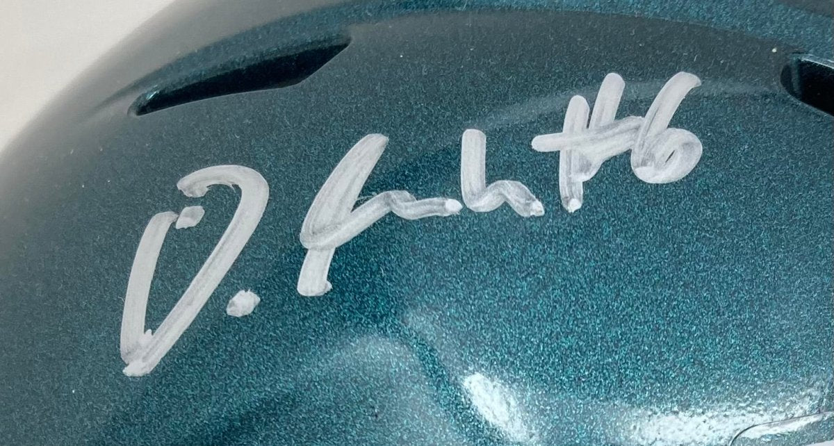 Devonta Smith Autographed Philadelphia Eagles Mini Speed Helmet - Limited Edition Collectible - Perfect for Eagles Fans, Sports Memorabilia Collectors, and Game Room Decor