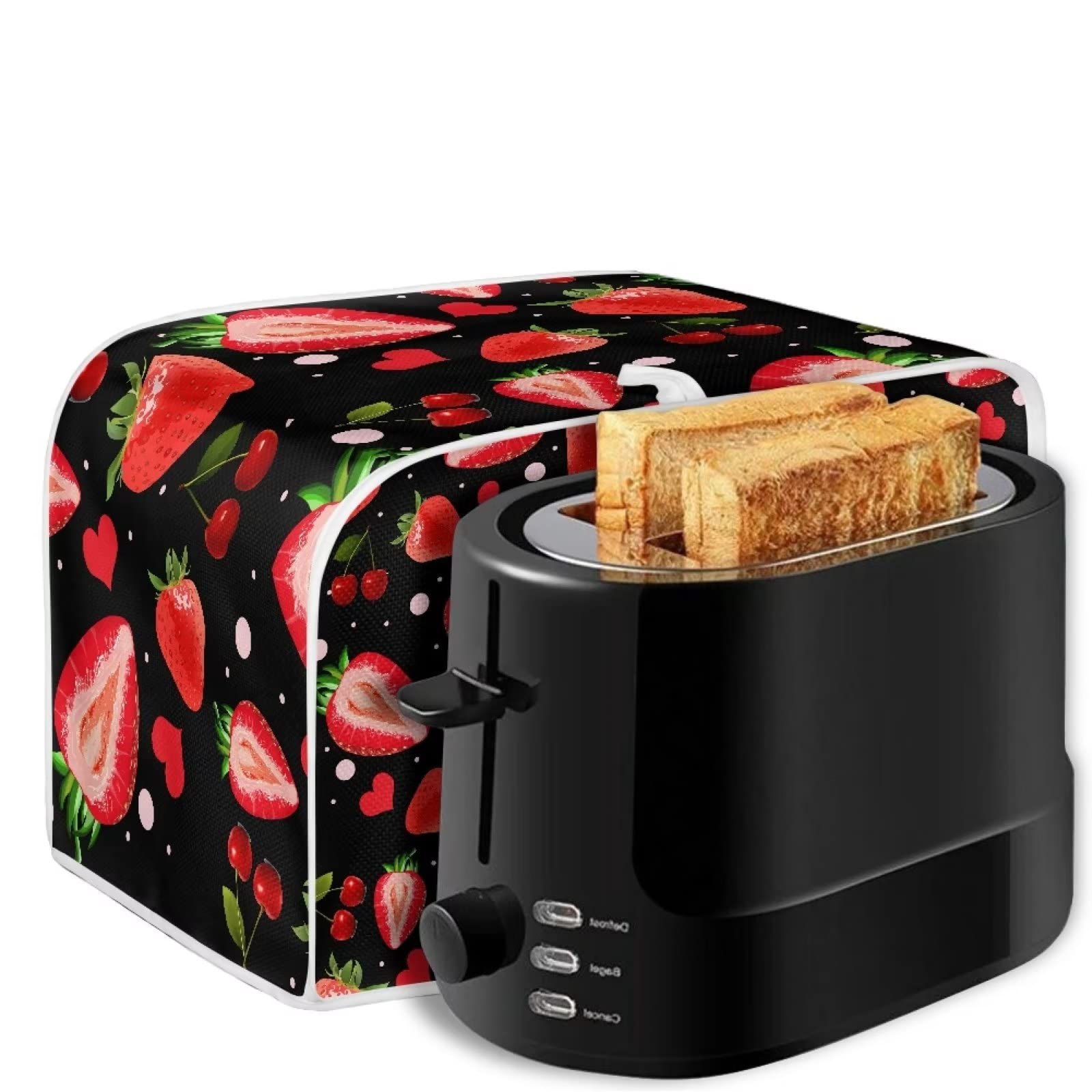 FOR U DESIGNS Strawberry Print Bread Machine & Toaster Oven Cover - Fashionable, Durable & Washable 2-Slice Toaster Cover for Small Kitchen Appliances - Perfect for Countertop Protection & Stylish Kitchen Decor