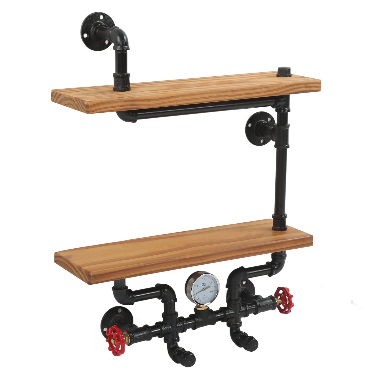Fdit Industrial Pipe Shelving - 2-Tier Wall Mounted Shelf with Malleable Cast Iron & Solid Wood for Home Decor | Perfect for Living Room, Bedroom & Office Organization | Rustic Wall Storage Solution for Books, Plants & Decorative Items
