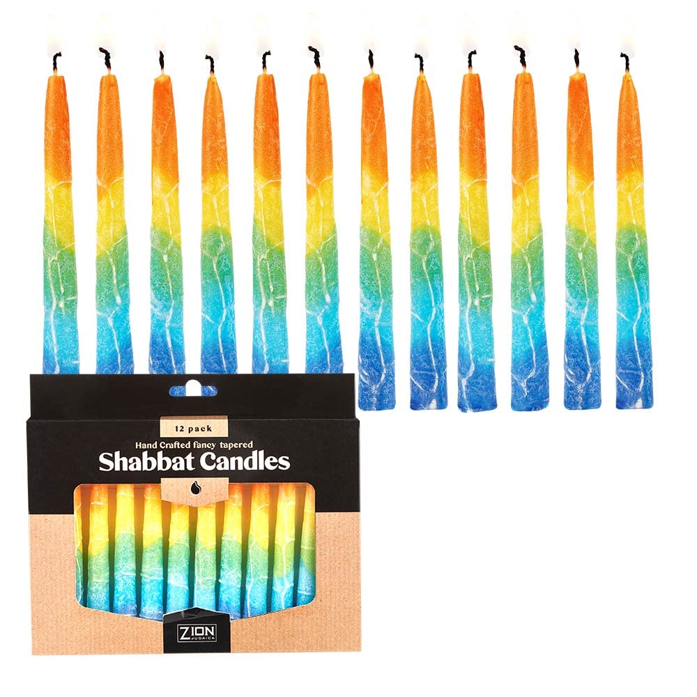 Handcrafted Zion Judaica Shabbat Candles - 5.5 Inch Holiday Candles for Hanukkah, Shabbat & Jewish Celebrations - Pack of 12 Decorative Sun Burst Candles for Home Décor, Dinner Parties & Religious Ceremonies