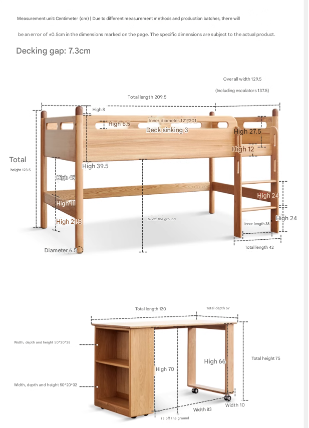 Solid Oak Wood Mid-High Bed with Slanted Ladder - Sturdy Adult Loft Bed for Small Spaces, Dorm Rooms & Modern Apartments