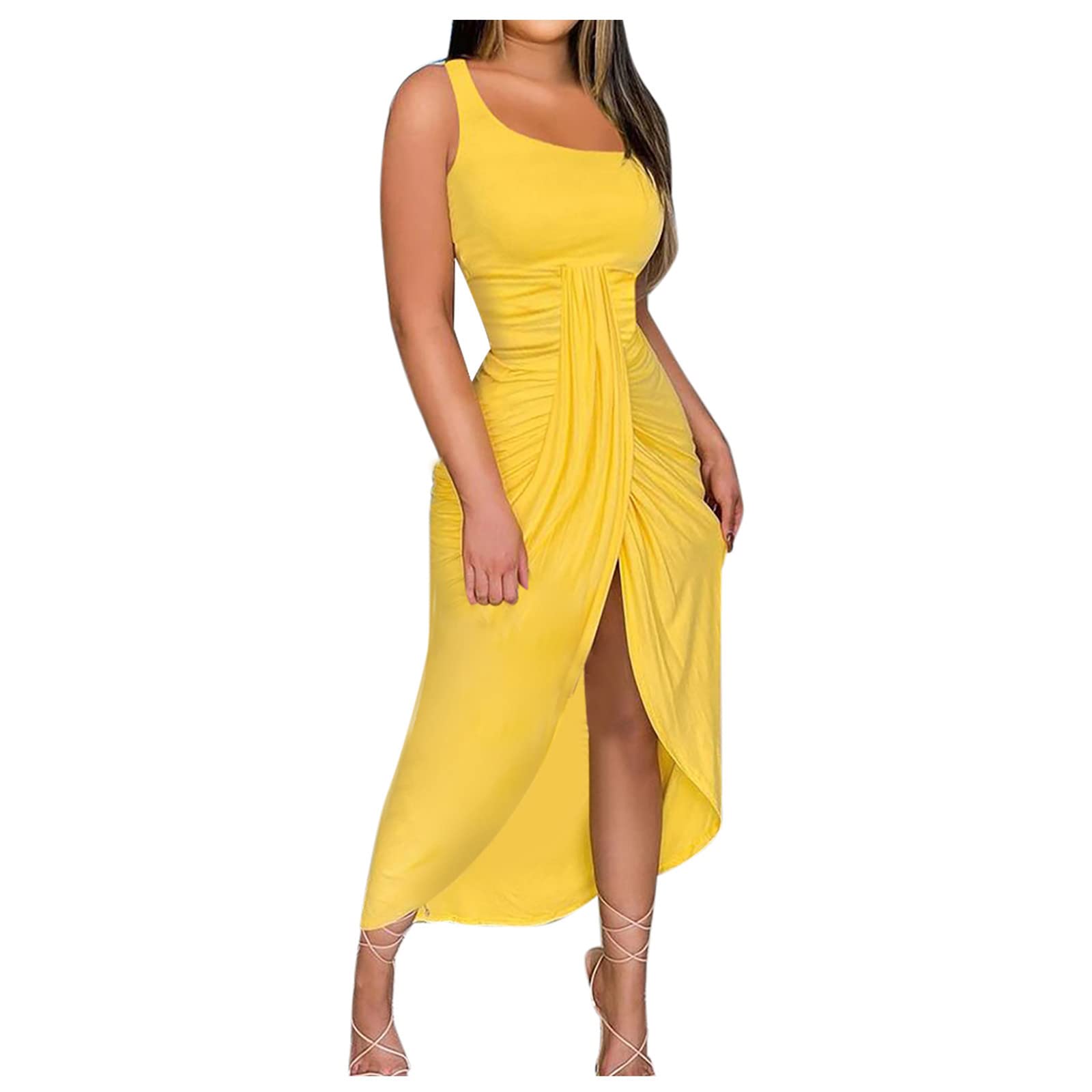Sexy One Shoulder High Slit Long Dress for Women - Summer Beach Cover Up & Party Sundress - Perfect for Vacations, Date Nights, and Evening Events