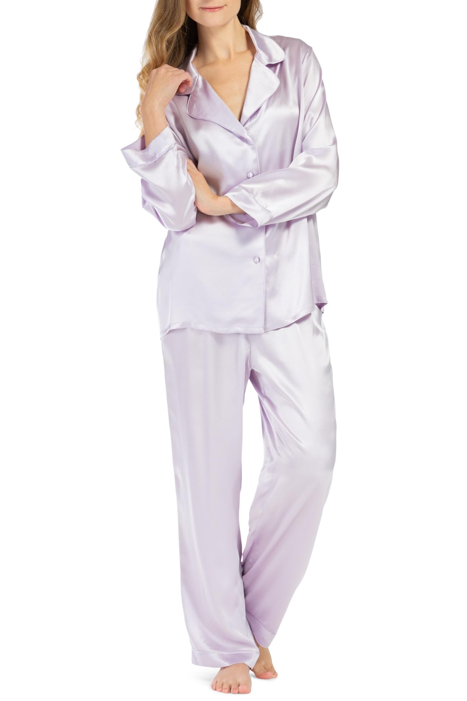 Fishers Finery Women's 100% Mulberry Silk Long Pajama Set with Gift Box - Luxurious Sleepwear for Comfortable Nights & Relaxing Evenings at Home